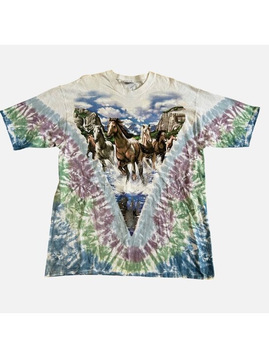 Liquid Blue Other - Vintage 1996 Liquid Blue Tie-Dye Wild Horses Graphic T-Shirt